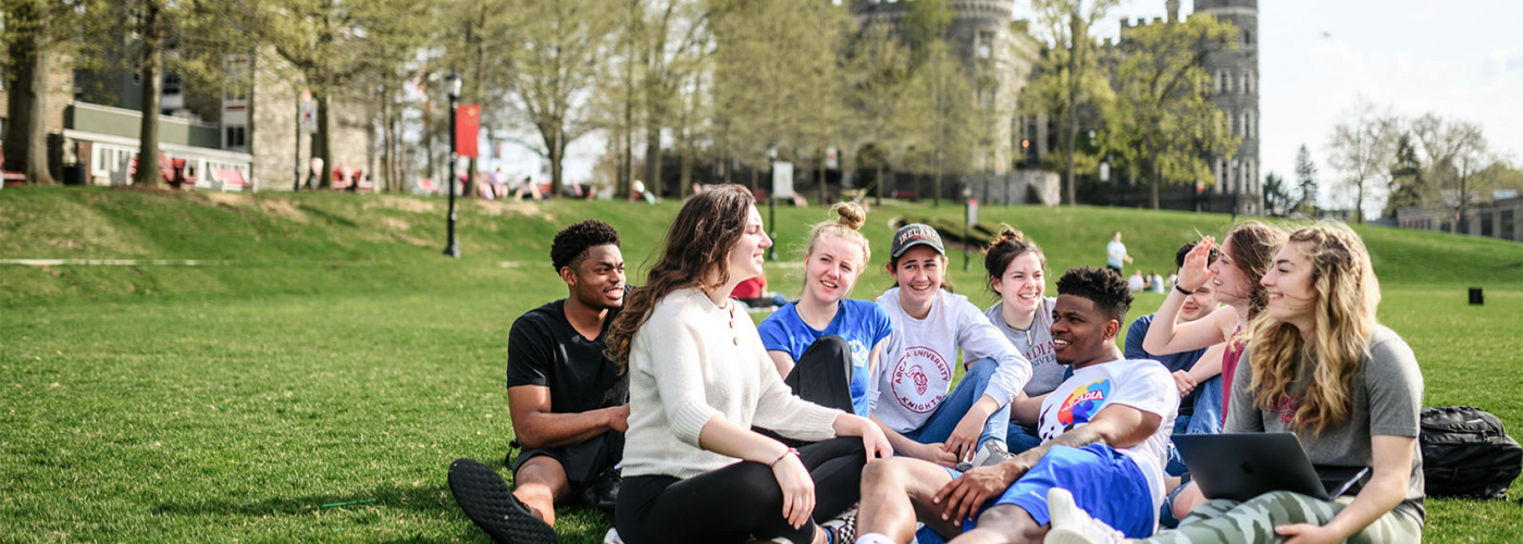 Arcadia students on campus lawn