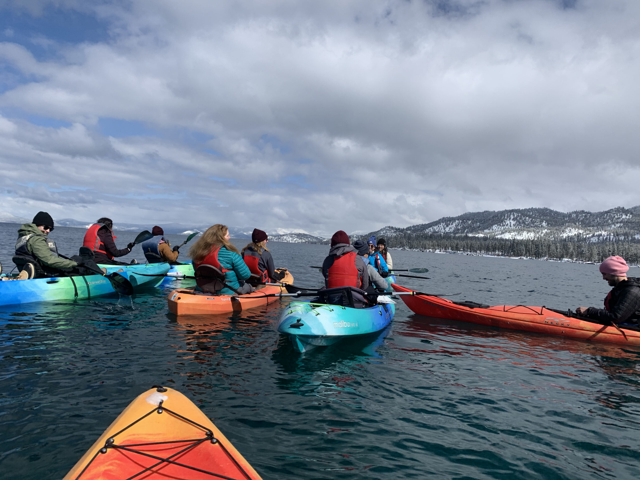 students kayaking in lake tahoe