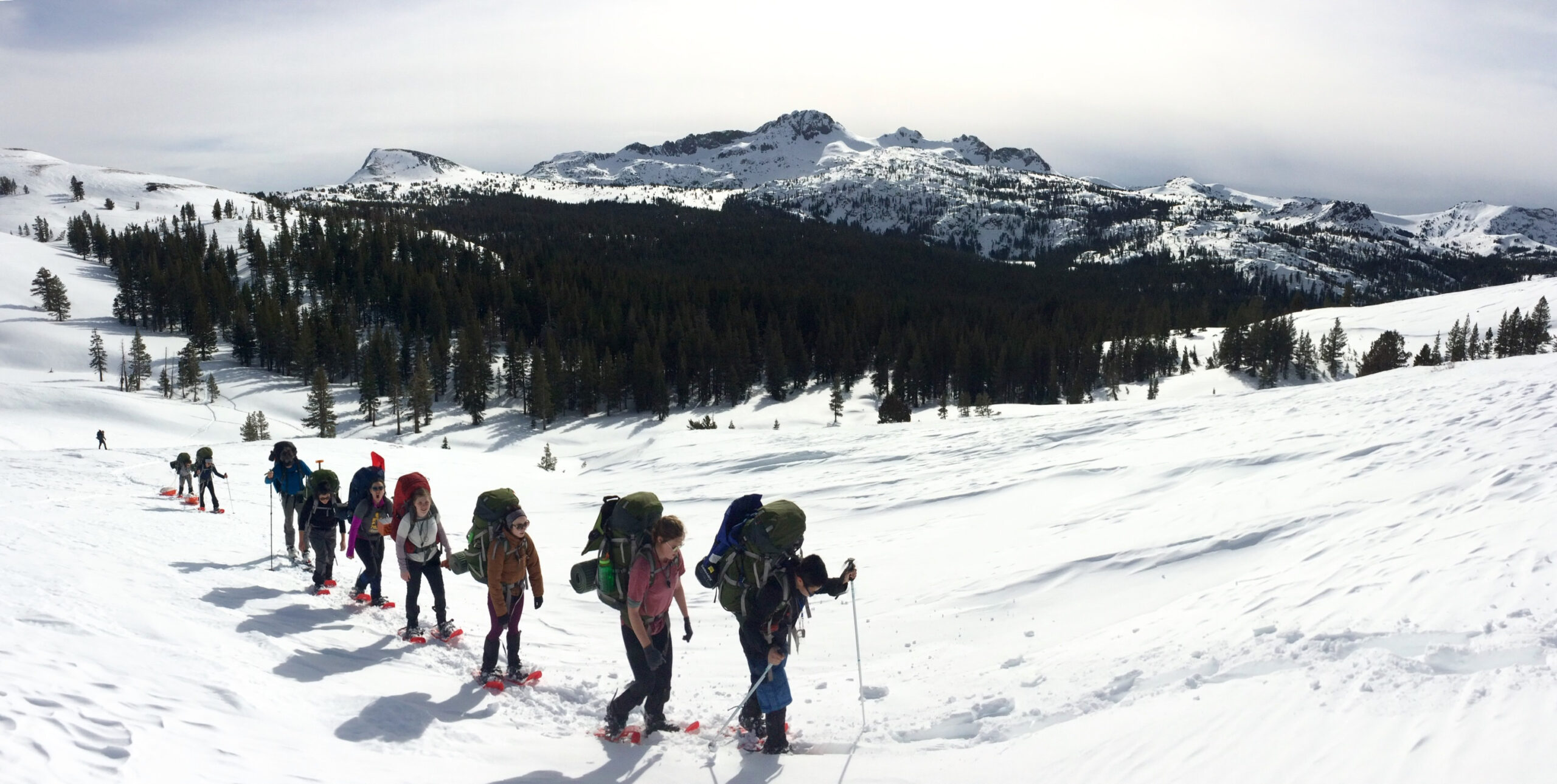 students winter hiking at tahoe
